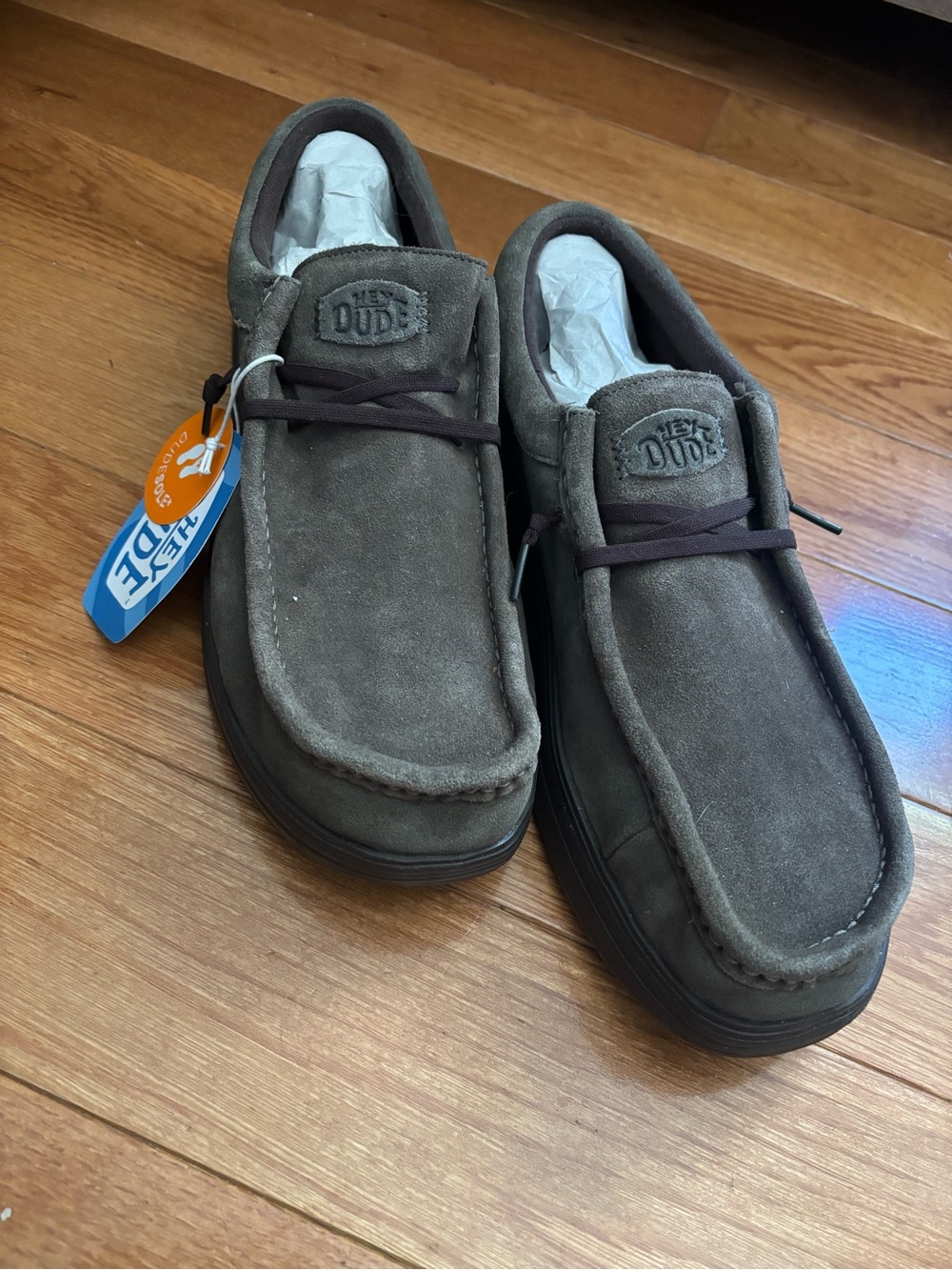 Hey Dude Menâs Taupe Suede Slip-On Loafers